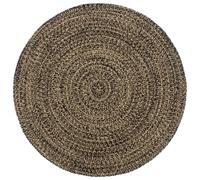 Rug Round Braided Jute Cotton Black Brown 210 cm Handmade Rustic Area Mat Floor