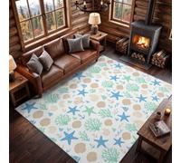 Rug Rugs for Bedroom Starfish Seashell Coral Pattern 160 × 230 cmBlue | Mat Soft Washable Non Slip Indoor Mats, Coastal Nautical Style Bedroom Bedside Blanket Carpet Door Mat