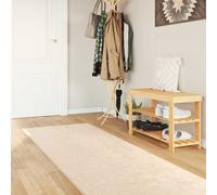 Rug Runner Cream 80x250cm Low Pile Polyester Velvet with Anti-Slip PVC Backing.