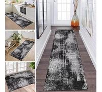 Rug Runner Hallway Kitchen Non-Slip Washable Rug Runner Long 50 x 160 cm Black Dark Grey Modern Design Sold by the Metre Corridor Carpet Dining Room Bedroom Living Room Dirt Trapper Mat Kitchen Rug