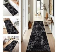 Rug Runner Hallway Kitchen Non-Slip Washable Rug Runner Long 50X120CM Black Abstract Modern Design Sold by the Metre Corridor Carpet Dining Room Bedroom Living Room Dirt Trapper Mat Kitchen Rug