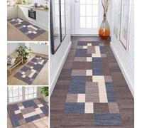 Rug Runner Hallway Kitchen Non-Slip Washable Rug Runner Long 90 x 280 cm Beige Blue Brown Modern Design Sold by the Metre Corridor Carpet Dining Room Bedroom Living Room Dirt Trapper Mat Kitchen Rug