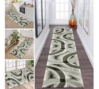 Rug Runner Hallway Kitchen Non-Slip Washable Rug Runner Long Green Grey Black Modern Design Sold by the Metre 120 x 120 cm Corridor Carpet Dining Room Bedroom Living Room Dirt Trapper Mat Kitchen Rug