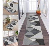 Rug Runner Hallway Kitchen Non-Slip Washable Rug Runner Long Grey Black Gold 80 x 300 cm Modern Design Sold by the Metre Corridor Carpet Dining Room Bedroom Living Room Dirt Trapper Mat Kitchen Rug