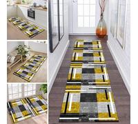 Rug Runner Hallway Kitchen Non-Slip Washable Rug Runner Long Grey White Yellow 80 x 160 cm Modern Design Sold by the Metre Corridor Carpet Dining Room Bedroom Living Room Dirt Trapper Mat Kitchen Rug
