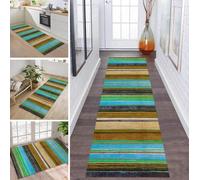 Rug Runner Hallway Non-Slip 120 x 250 cm Brown Blue Green Kitchen Rug Long Rug Runner Modern Design Sold by the Metre Kitchen Runner Hallway Rug for Hallway Living Room Bedroom Living Room Dirt