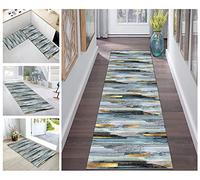 Rug Runner Hallway Non-Slip Blue Grey Abstract Polyester Modern Corridor Carpet Runner Washable Bedroom Living Room Kitchen Runner Sold by the Metre Adjustable Kitchen Floor Mat