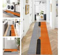 Rug Runner Long Black Grey Orange Hallway Kitchen Non-Slip Washable Rug Mats Modern Design Kitchen Runner 120 x 120 cm Kitchen Rug Sold by the Metre Dining Room Bedroom Living Room Dirt Trapper Mat