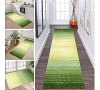 Rug Runner Long Hallway Carpet Non-Slip Washable Kitchen Mat Green Yellow 60 x 250 cm Dirt Trapper Sold by the Metre for Bedroom Living Room Dining Room