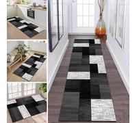 Rug Runner Long Hallway Kitchen Non-Slip Washable Kitchen Runner 100 x 200 cm Black Grey Carpet Mats Polyester Corridor Carpet Runner Hallway Living Room Bedroom Dirt Trapper Mat Kitchen Rug