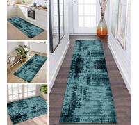 Rug Runner Long Hallway Kitchen Non-Slip Washable Kitchen Runner 60 x 280 cm Cyan Black Carpet Mats Polyester Corridor Carpet Runner Hallway Living Room Bedroom Dirt Trapper Mat Kitchen Rug