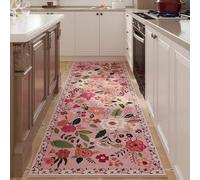 rug runner Rugcomf Soft Floral Carpet Non-Slip Hallway and Kitchen Runner Rug, 2'6"x8', Washable with Rubber Backing (Pink)"}