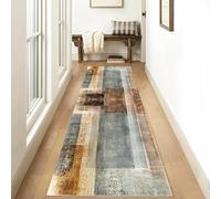Rug Runners for Hallways Non-Slip Long Brown Abstract Geometrical 140x500cm Area Rugs Stair Carpet Kitchen Anti-slip Washable Indoor Floor Mats Doormat for Living Room Bedroom Corridor Runner Rug