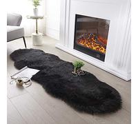 rug SERISSA Ultra Soft Fluffy Black Faux Sheepskin Fur Area Shaggy Couch Cover Seat Cushion Furry Carpet Beside Runner, 2x6 Feet