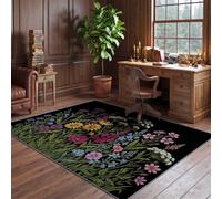 Rug Thistle Daisy Grass Leaf Pattern80 × 150 cm Washable Carpet for | BlackRug Thistle Daisy Grass Leaf Pattern80 × 150 cm Washable Carpet for Natural Landscape