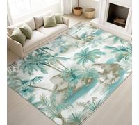 Rug Tropical Island Palm Tree Rock Water Flow, Soft Microfiber Non-slip Short Pile Carpet Machine Washable Area Rugs for Living Room Bedroom Kitchen Dining Room, 140 x 200 cm, Exotic Green