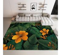 Rug Washable Floor Carpet Retro Tropical Leaves Flowers Foliage, Soft Low-Pile Area Rug Thick Non-Shedding 120 x 180 cm, for Indoor Dining Room Bedroom Kitchen Living Room Dark Green