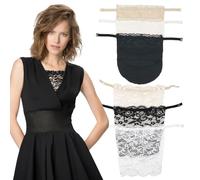 RUGBOL 6 Pcs Modesty Panels for Low Cut Tops, Cleavage Cover Up Lace Inserts Anti Peep Invisible Bra for Woman (Skin Color White Black)