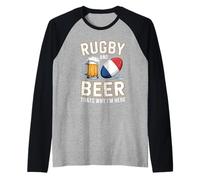 Rugby and Beer Thats Why Im Here French Flag Rugby Fans Try Raglan Baseball Tee
