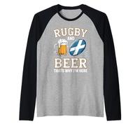 Rugby and Beer Thats Why Im Here Scottish Flag Rugby Fans Raglan Baseball Tee