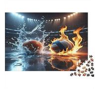 Rugby Ball Clash 1000 Piece Jigsaw Puzzle Paper for Adults Fire and Water Element Puzzle Game for Family Relaxing Gift Focus 38x26cm/1000pcs