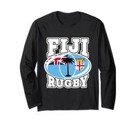 Rugby Ball with Palm Tree Fiji Flag Fijian Pride Long Sleeve T-Shirt