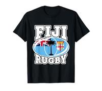 Rugby Ball with Palm Tree Fiji Flag Fijian Pride T-Shirt
