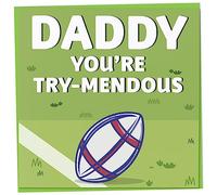 Rugby Birthday Card for Men, Happy Fathers Day Card, Daddy You're Try-Mendous, Greeting for Rugby Fan or Sport Lover, Gift Men