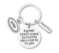 Rugby Coach Keychain, Rugby Coach Gifts, Great Coach is Hard to Find But Impossible to Forget Keychain, Silver, 2.30 inches including key ring
