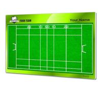 Rugby Coach Tactical Whiteboard. Double-sided, suitable for dry erase marker. Personalized with color, crest or logo, name, and club. (LARGE)