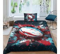 Rugby Comforter Covers for Teens And Adults 3D Print Graffiti Rugby Duvet Cover Quilt Cover Bedding Set Soft Microfiber with Zipper Closure with Pillow Cases 2 Pieces Single（135x200cm）