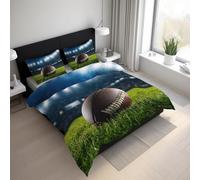 Rugby Double Size Duvet Cover Sets - 3 Pcs Football Playground Sport Bedding Set Reversible Soft Microfibre Quilt Covers & 2 Pillowcases with Zipper Closure