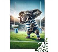 Rugby Elephant Mascot Poster 1000-Piece Jigsaw Puzzle for Adults, 38x26cm/1000pcs, White Cardboard, Relaxing Indoor Activity And Evening Downtime