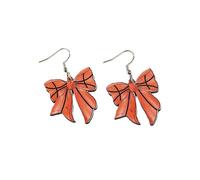 Rugby Football Baseball Bow Earrings World Cup Game Wooden Earrings for Ball Fans, Acrylic, No Gemstone