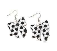 Rugby Football Baseball Bow Earrings World Cup Game Wooden Earrings for Ball Fans, Acrylic, No Gemstone