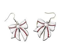 Rugby Football Baseball Bow Earrings World Cup Game Wooden Earrings for Ball Fans, Acrylic, No Gemstone