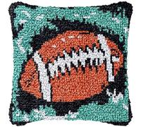 Rugby Football Beginner Latch Hook Kits Pillow Making Sofa Cushion Cover Latch Hook Carpet Rug Acrylic Yarn Preprinted Cancas Pillowcase Craft Kits Needlework for Home Decor 43x 43cm
