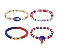 Rugby Football Stackable Bracelet for Men Women Blue and Red Game Day Bracelets for Football Lovers Fans Birthday Christmas Gifts for Player Coach Cheer Inspirational Gifts for Women Men