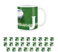 Rugby Letter J Mug - White Initial Personalised Alphabet Tea Coffee Gift Mug Present