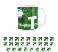 Rugby Letter T Mug - White Initial Personalised Alphabet Tea Coffee Gift Mug Present