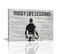 Rugby Life Lessons Wall Art - Retro Poster Boy Men Motivational Decorations Canvas Print Painting Artwork for Bedroom Bathroom Living Room Gym 16x12