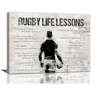 Rugby Life Lessons Wall Art - Retro Poster Boy Men Motivational Decorations Canvas Print Painting Artwork for Bedroom Bathroom Living Room Gym - 24"x20"
