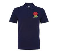 Rugby Mens Polo Shirt Personalised Embroidered England Classic Vintage Style in Navy with Short Sleeves Best Gift for Unisex Adults (Large)