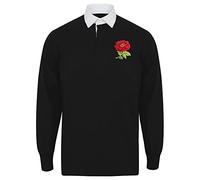 Rugby Men's Polo Shirt Personalised England Rose Embroidered Classic Vintage Style in Black with Long Sleeves Best Gift for Unisex Adults (3XL)