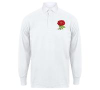 Rugby Mens Polo Shirt Personalised England Rose Embroidered Classic Vintage Style in White with Long Sleeves Best Gift for Unisex Adults (Medium)
