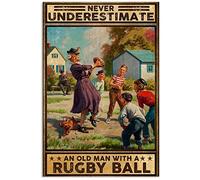 Rugby Never Underestimate an Old Man A Rugby Ball Iron Painting Tin Sign Bar Pub Garage Diner Cafe Home Wall Decor Home Decor Art Poster Retro Vintage Metal Tin Sign 6x8 Inch