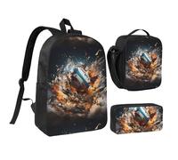Rugby On Fire 17 Inch Backpack Lunch Bag Pencil Case Set, Cute Print, Durable Oxford Cloth.