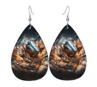 Rugby on Fire double-sided printed leather earrings int and shape of water drops, creative, light and novel, bright and vivid colors.
