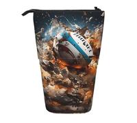 Rugby on Fire Expandable Stand Pencil Pouch, Multi-Design Oxford Fabric, Adjustable Height, Multi-Use Cosmetic Bag