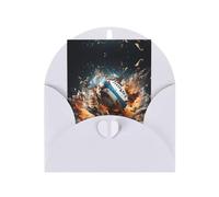 Rugby on Fire Greeting card, blank inner page, includes envelope, 10 cm x 15 cm, for anniversary and party invitations.